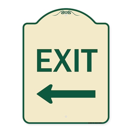 Signmission Designer Series-Exit With Left Arrow, Tan & Green Heavy-Gauge Aluminum, 24" H, 18" L, TG-1824-9843 A-DES-TG-1824-9843